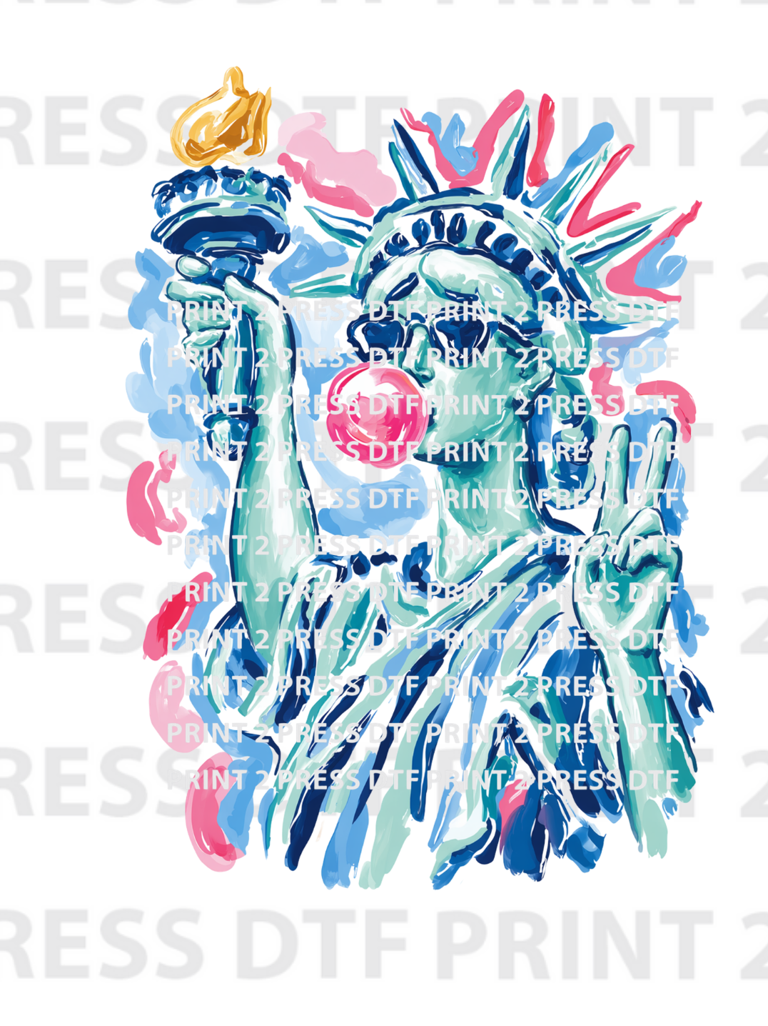 Preppy Brushstroke Statue of Liberty Blowing Gum
