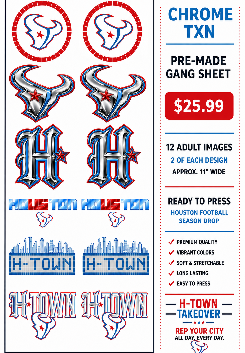TXNs Chrome Collection  Premade DTF Gang Sheet
