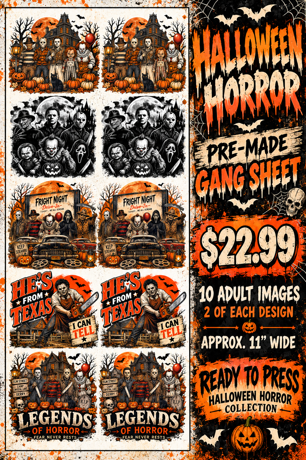 Halloween Horror Premade DTF Gang Sheet
