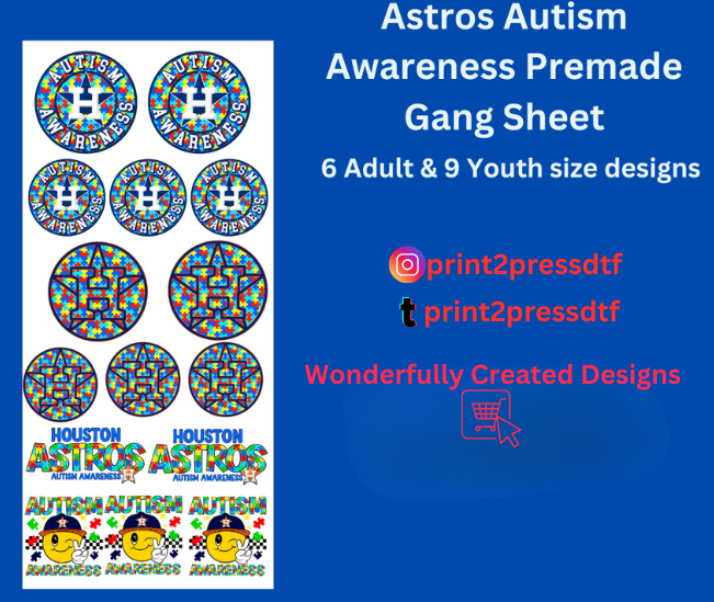 Pre-Made Astros Autism Gang Sheets