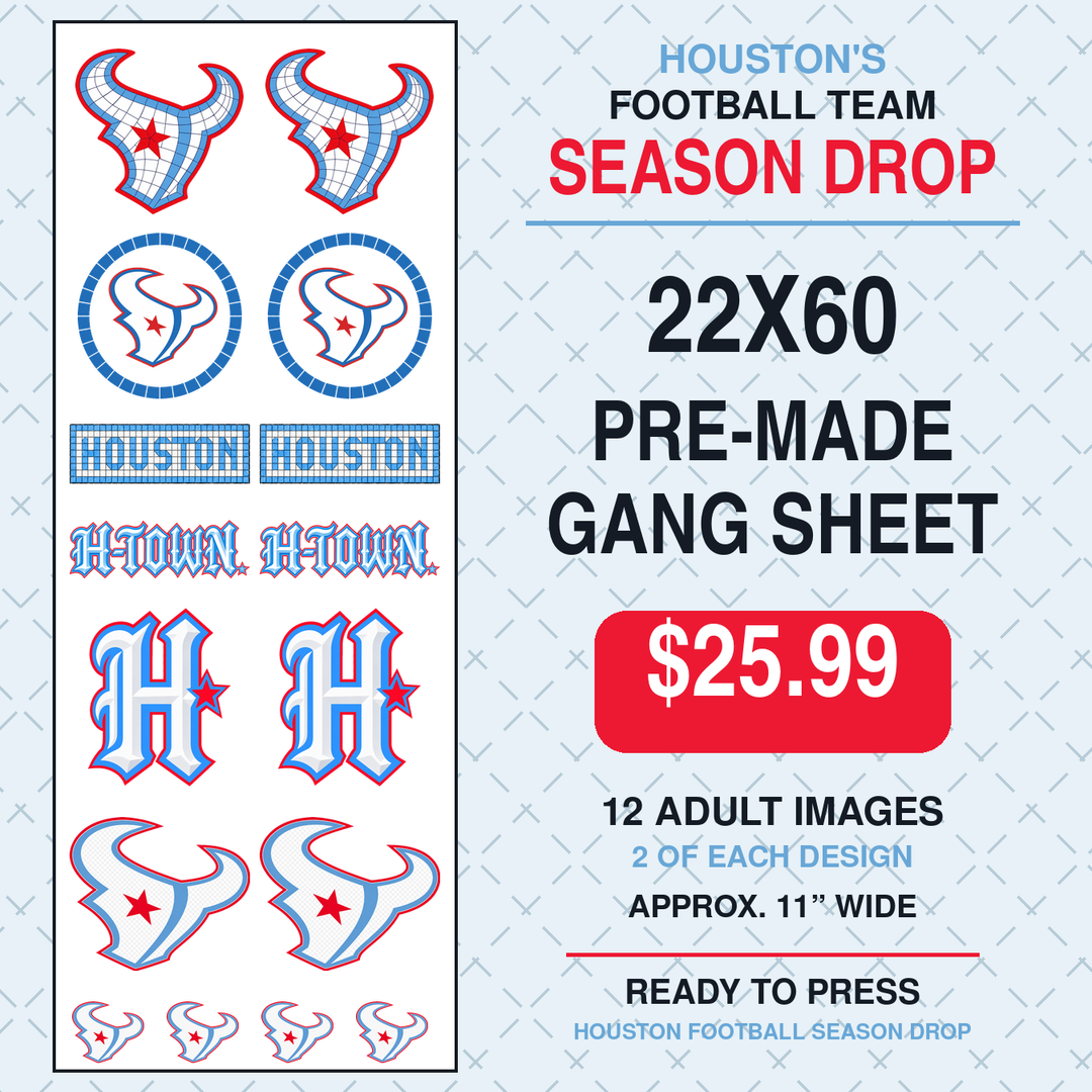 Houston/US TXNs Collection  Premade DTF Gang Sheet 22" (Copy)