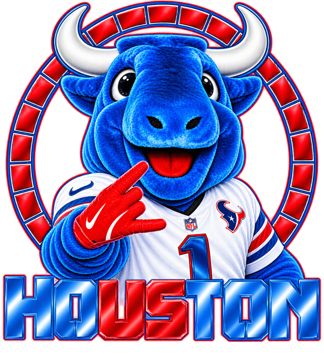 Mascot Bull Houston Chrome Red