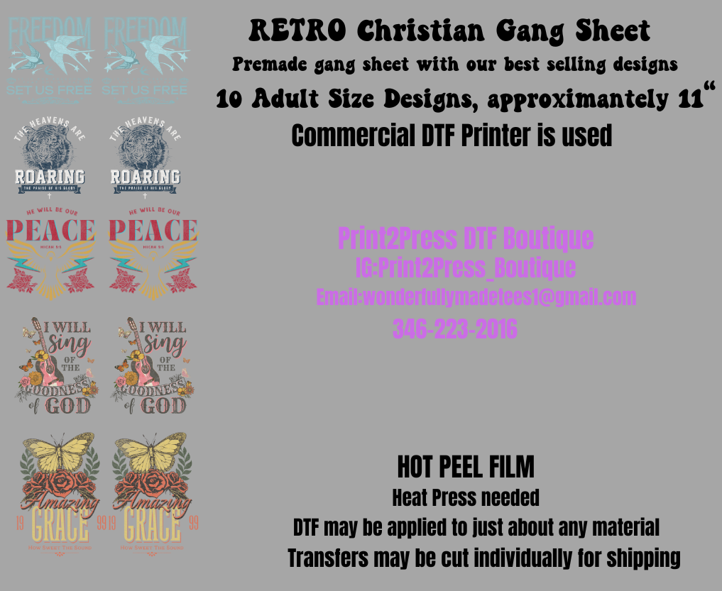 Retro Christian Premade DTF Gang Sheet 22"