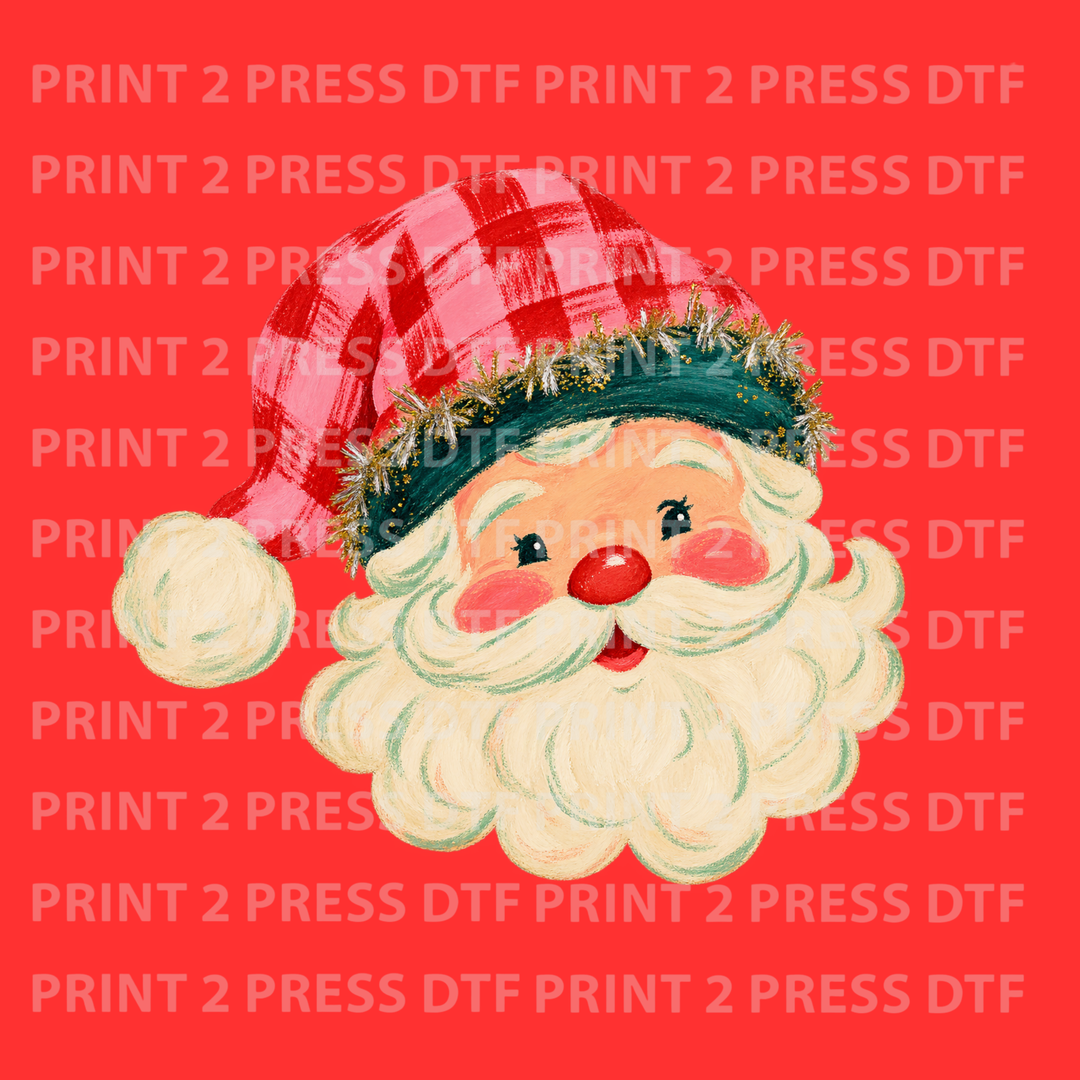 Santa w Red and Pink Checkered Hat