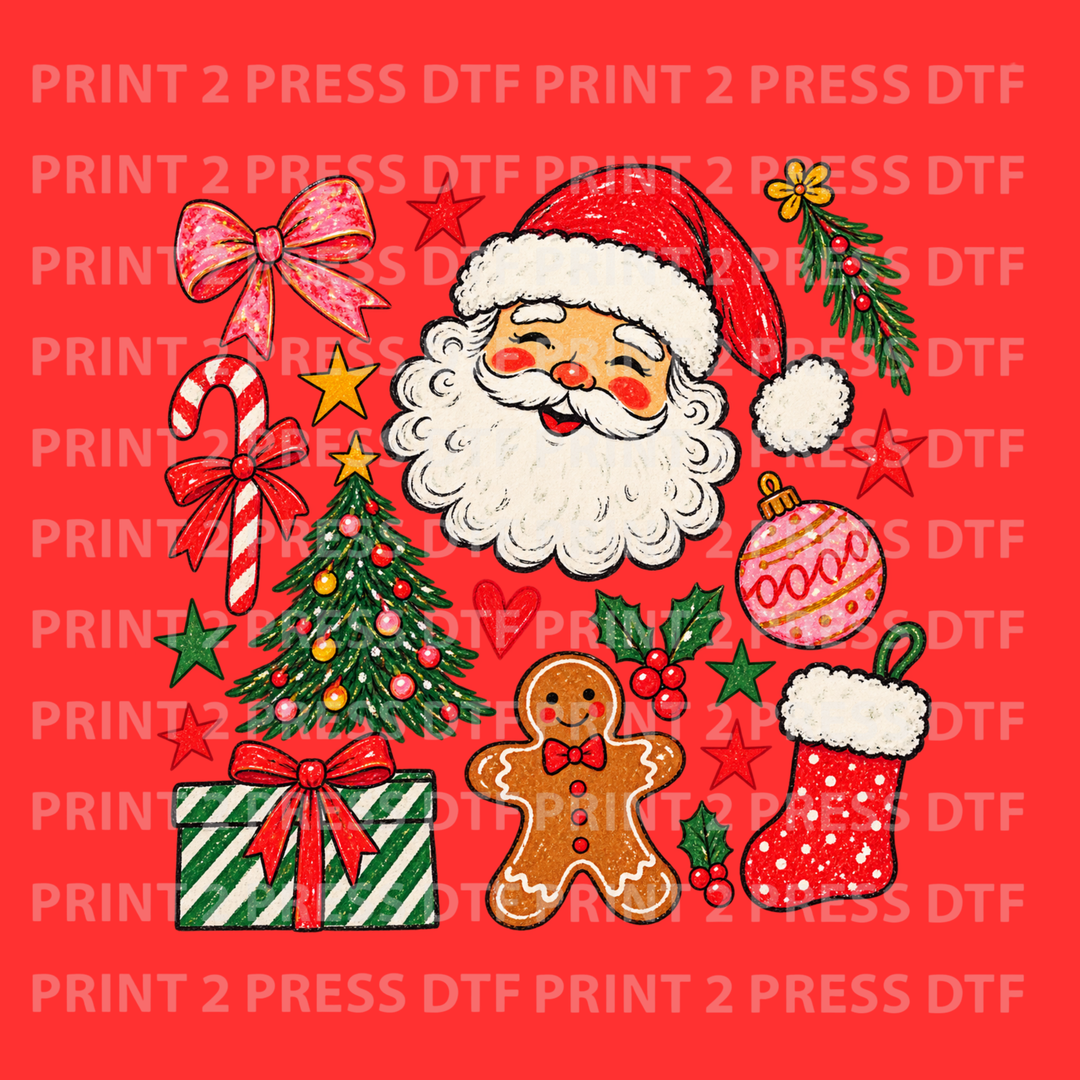 Santa Collage w Gingerbread Stocking Xmas Tree