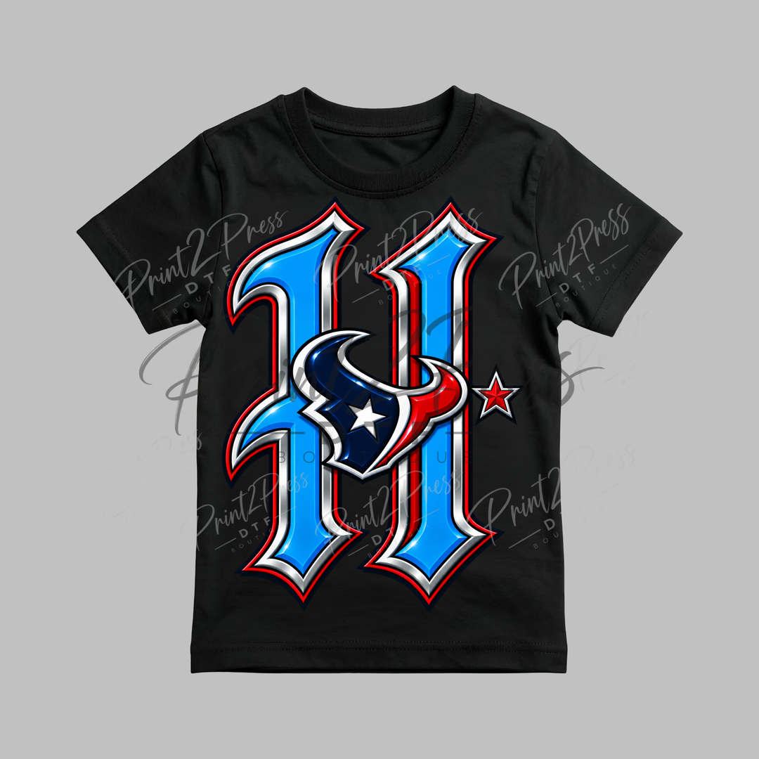 Old English H light Blue and Red w Bull