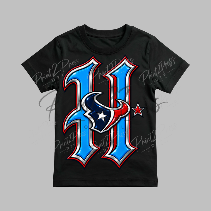Old English H light Blue and Red w Bull