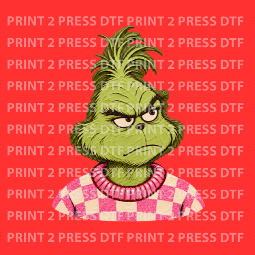 Grinch Face w Pink Checkered Sweater